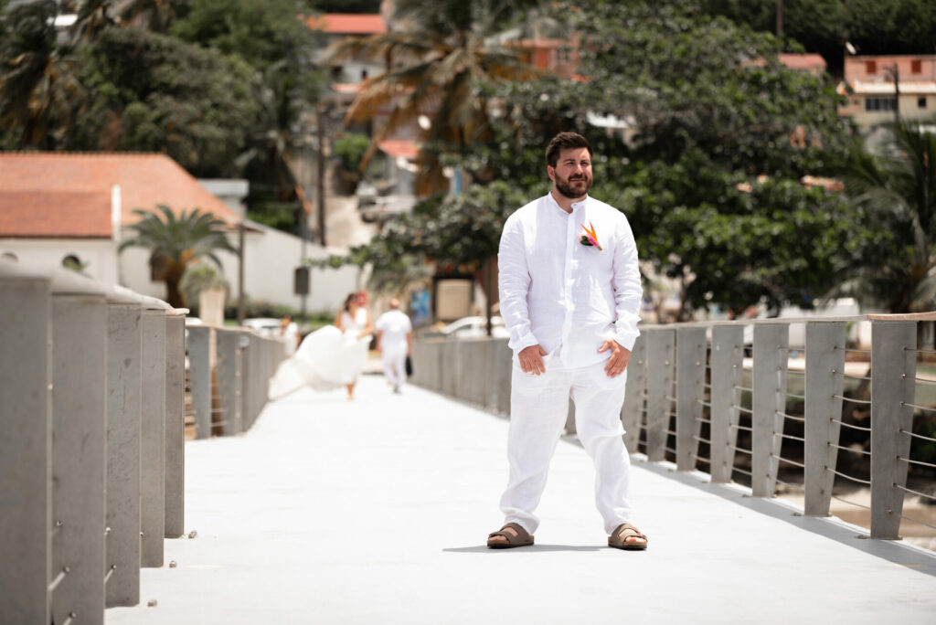 The bride and groom at diamond beach In Martinique