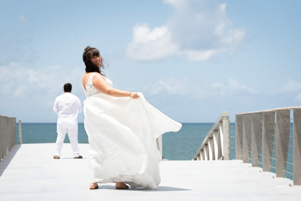 The bride and groom at diamond beach In Martinique