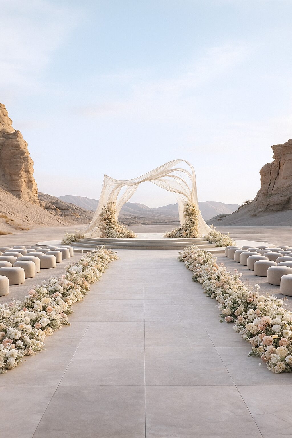 ceremonie extérieur avec fleurs et drapées en Greece
